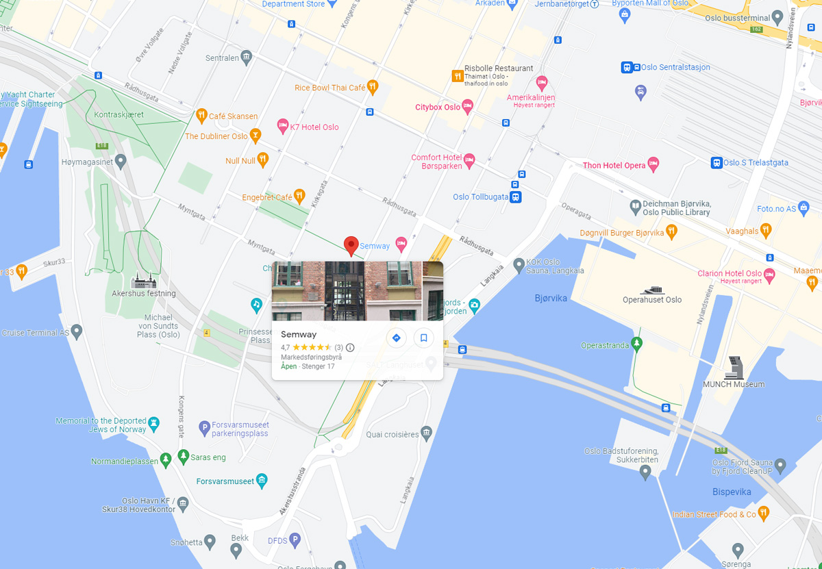 Semway kartoppføring i Google Maps