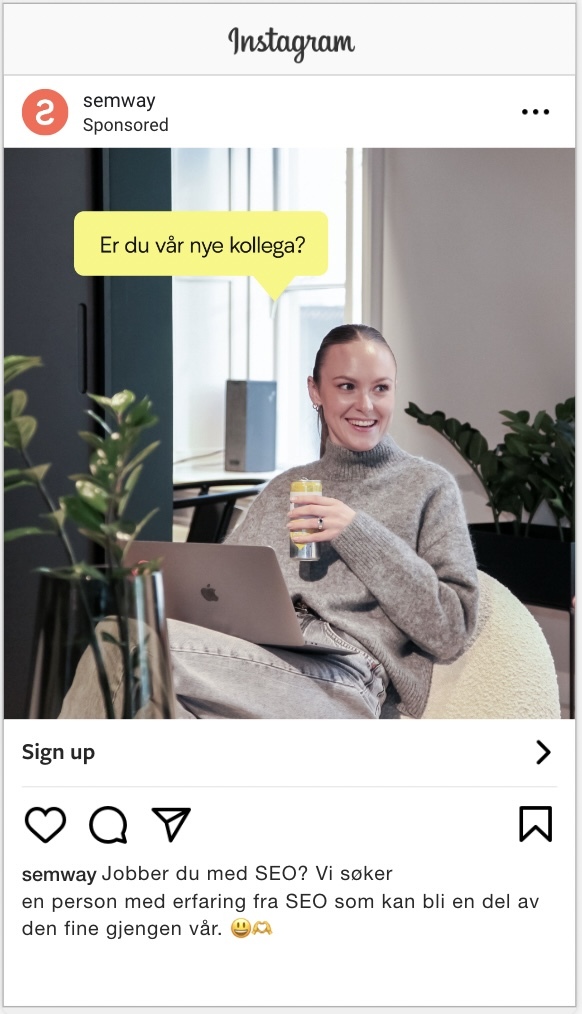 Eksempel på en lead-ad i Meta for Semway