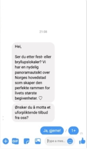 tilhørende chat til en lead-annonse for utleie av selskapslokaler