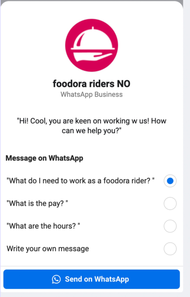 eksempel fra en lead-annonse på meta for foodora