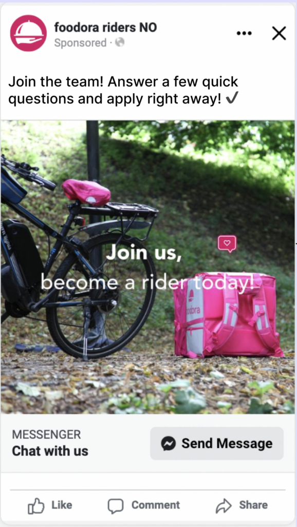 eksemplel på lead-annonse for foodora