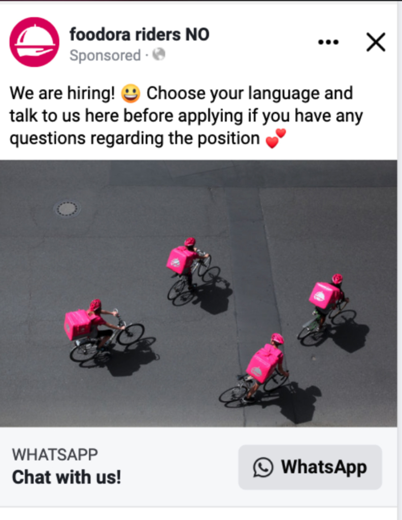 eksempler på annonser fra Meta for Foodora