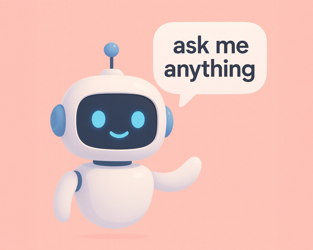 En AI chatbot som sier "ask me anything"