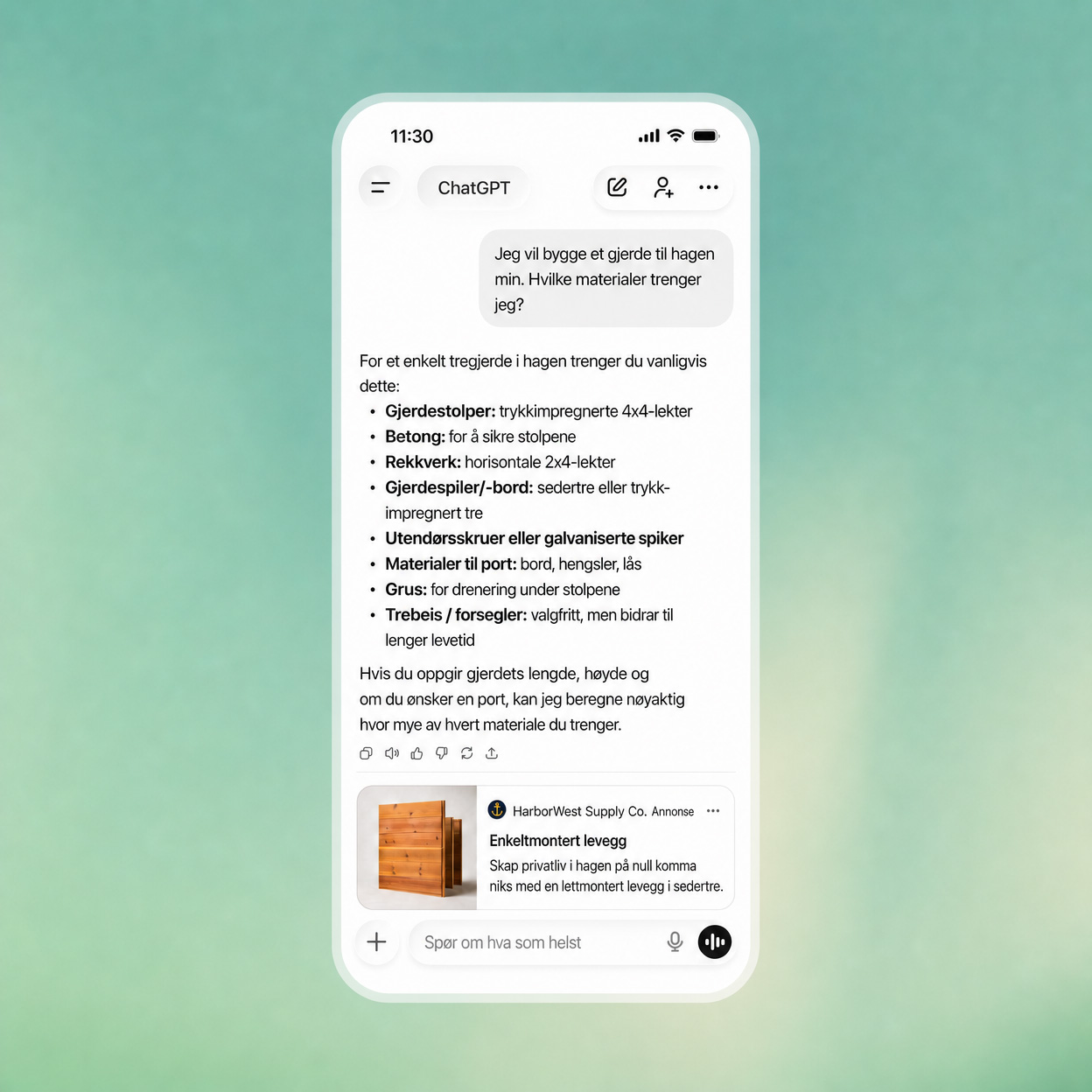 Eksempel på en annonse med ChatGPT ads